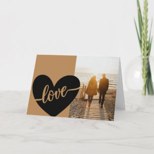 Valentijnse foto van Love Script Heart Gold Black Kaart