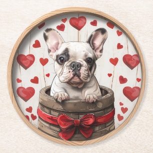 Valentijnse Franse Bulldog Ronde Kartonnen Onderzetter
