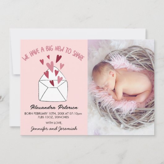 Valentijnse geboorte aankondiging kaart envelop h (Voorkant)