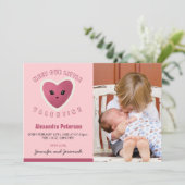 Valentijnse  geboortekaartjes lief hart aankondiging (Staand voorkant)