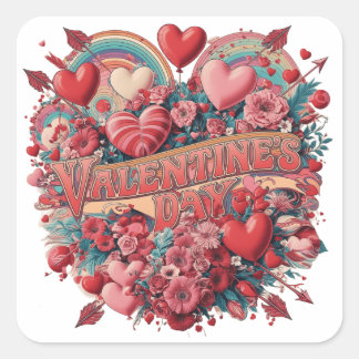 Valentijnse groovy dag, retro clipart vierkante sticker