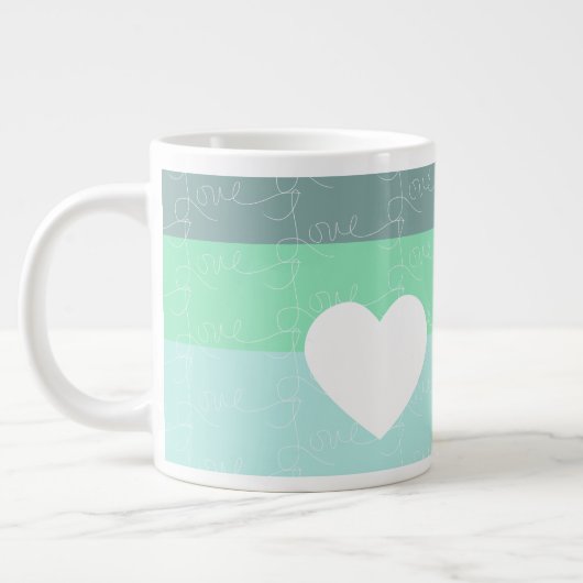 Valentijnse  Hand-Drawn Love Blue Green Extra Grote Beker (Links)