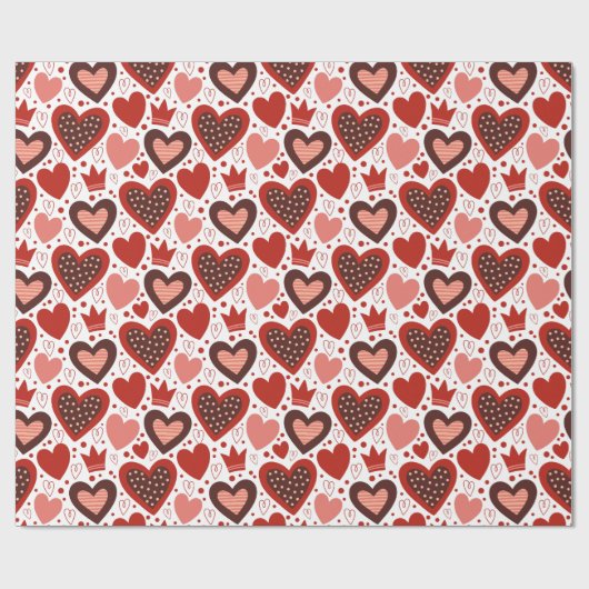 Valentijnse  harten en kronen patroon cadeaupapier (Vlak)