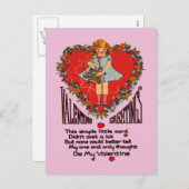 Valentijnse Kaart Heart Wreath and Girl (Voorkant / Achterkant)