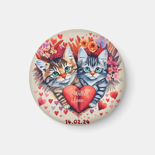 Valentijnse katten met hart magneet (Voorkant)