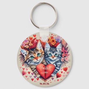 Valentijnse katten met hart sleutelhanger