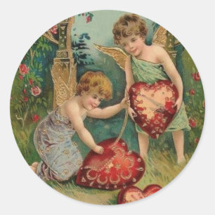 Valentijnse kerubben met hart Ronde Sticker