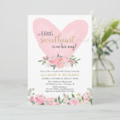 Valentijnse koppels baby shower, roze gouden hart kaart (Staand voorkant)