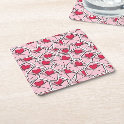 Valentijnse kunsten op enveloppen vierkante kartonnen onderzetter (Schuin)