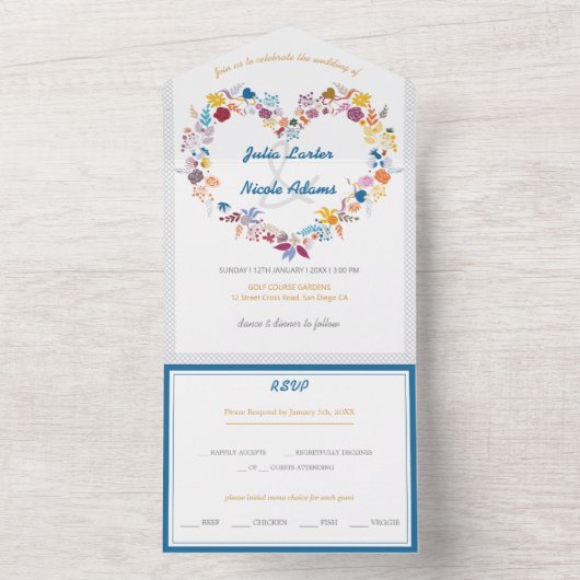 Valentijnse  Liefde Bloemen Bloom Bruiloft All In One Uitnodiging (Binnen)
