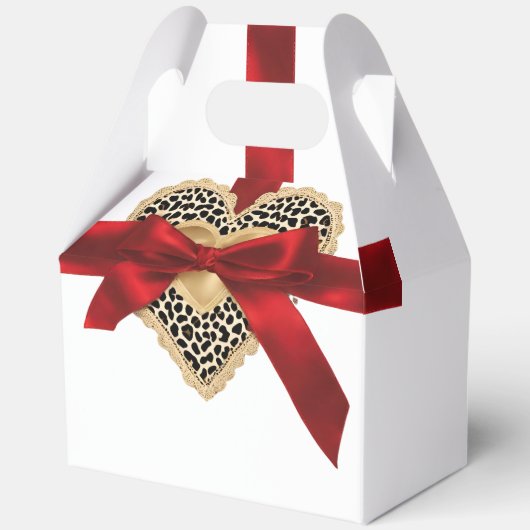 Valentijnse Luipaard Print Hart Rood Lint Gift Box Bedankdoosjes (Voorkant)