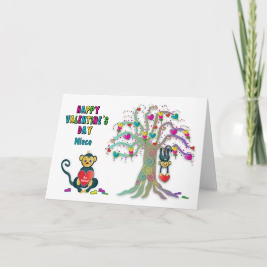 Valentijnse Niece Kinder Monkey Heart Tree Card Kaart (Voorkant)