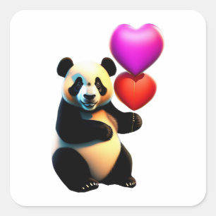 Valentijnse Panda & hartballon, Valentijnsdag Vierkante Sticker