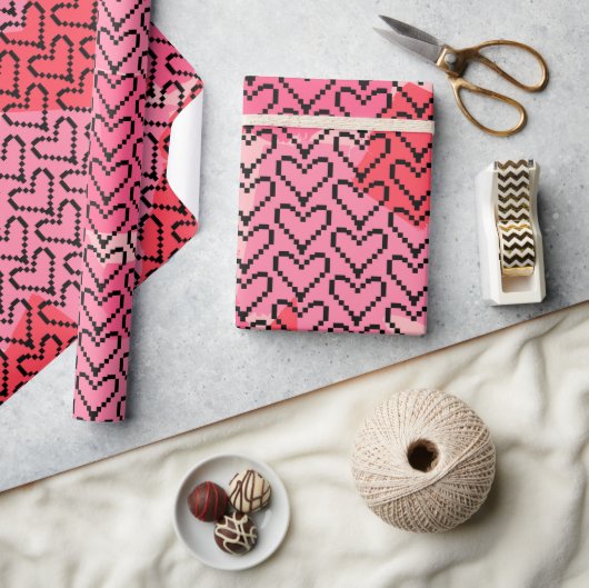 Valentijnse pixels hart cadeaupapier (Crafts)