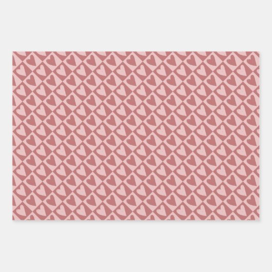 Valentijnse rode en roze harten patroon inpakpapier vel (Voorkant 3)