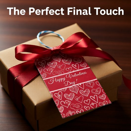 Valentijnse  rood hartpatroon cadeaulabel