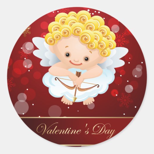 Valentijnse  Schattige Cupido Ronde Sticker (Voorkant)