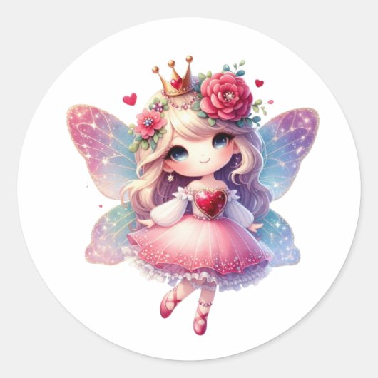 Valentijnse Schattige fee Ronde Sticker (Voorkant)