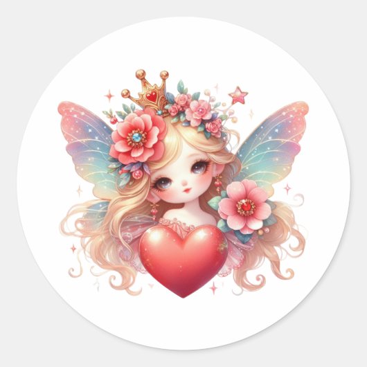 Valentijnse Schattige fee Ronde Sticker (Voorkant)