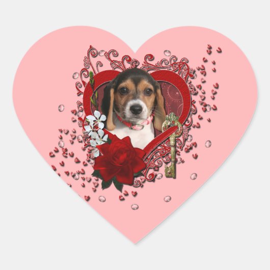 Valentijnse - Sleutel tot mijn hart - Beagle Pupp Hart Sticker (Voorkant)