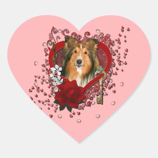 Valentijnse - Sleutel tot Mijn Hart - Sheltie Hart Sticker (Voorkant)