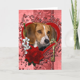 Valentijnse  - Sleutel voor Mijn hart - Beagle Feestdagen Kaart
