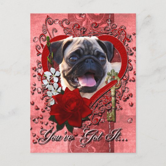 Valentijnse - Sleutel voor Mijn hart - Pug Feestdagenkaart (Voorkant)