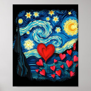 Valentijnse Sterrennacht Van Gogh Love Hearts Flow Poster