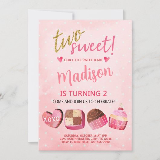 Valentijnse Valentijn meisje 2e verjaardagsuitnodi Kaart (Voorkant)