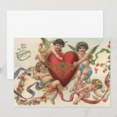 Valentijnse , Victoriaans engelen Cherubs hart Feestdagenkaart (Voorkant / Achterkant)