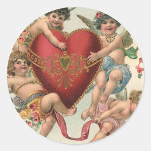 Valentijnse , Victoriaans engelen Cherubs hart Ronde Sticker