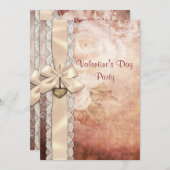 Valentijnse Vintage Damask Rozen & Bow Kaart (Voorkant / Achterkant)