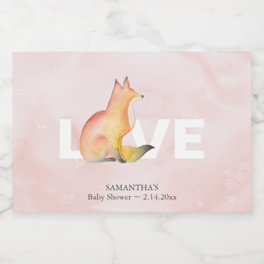 Valentijnse Waterverf Fox Brunch en Bubble Sparkling Wijnetiket (Enkel label)