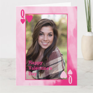 Valentijnse Waterverf Koningin Roze met foto Kaart