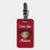 Valentijnshart hond liefde Aangepaste foto naam op Bagagelabel (Voorkant verticaal)