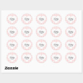 Valentijnshart Roze Gingham Patroon Naam Initiaal Ronde Sticker (Vel)