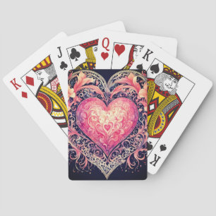 Valentijnshart Roze Liefdesbloemen Ornamenten Pokerkaarten