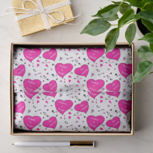 Valentijnsharten en pijlen roze patroon tissuepapier
