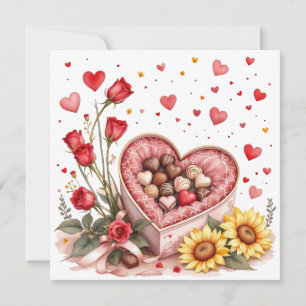 Valentijnsharten, Rozen en Chocolade Feestdagenkaart
