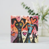 Valentijnshonden en harten feestdagenkaart (Staand voorkant)