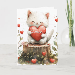 Valentijnskaart Kitten Rode Harten Kaart