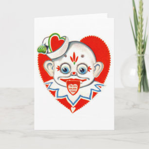 Valentijnskaart met retro clown met tong uit feestdagen kaart
