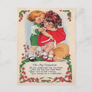 Valentijnskaart met retro kinderen die harten omhe feestdagenkaart