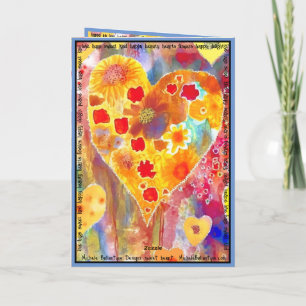 Valentijnskaart met roze, rode, gele en blauwe tin kaart