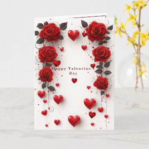 Valentijnskaart Rode Rozen Rode Harten Kaart