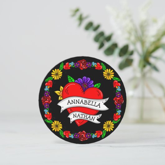 Valentijnskaart t | Tattoo stijl kunst Feestdagenkaart (Staand voorkant)