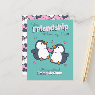Valentijnskaart voor de klas met pinguïn - Cute vr Briefkaart
