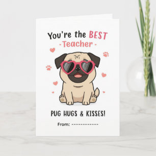Valentijnskaart voor juf/meester met pug knuffels kaart