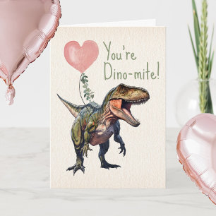 Valentijnskaart voor klaslokaal met dinosaurus Din Kaart