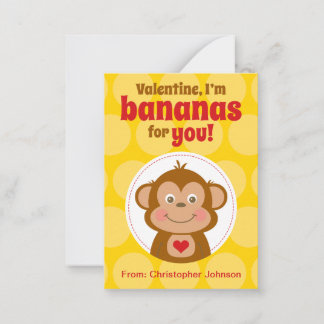 Valentijnskaarten voor kinderen met mini-apen notitiekaartje